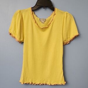 Pastel Yellow Knit Scallop Neck And Sleeve Blouse